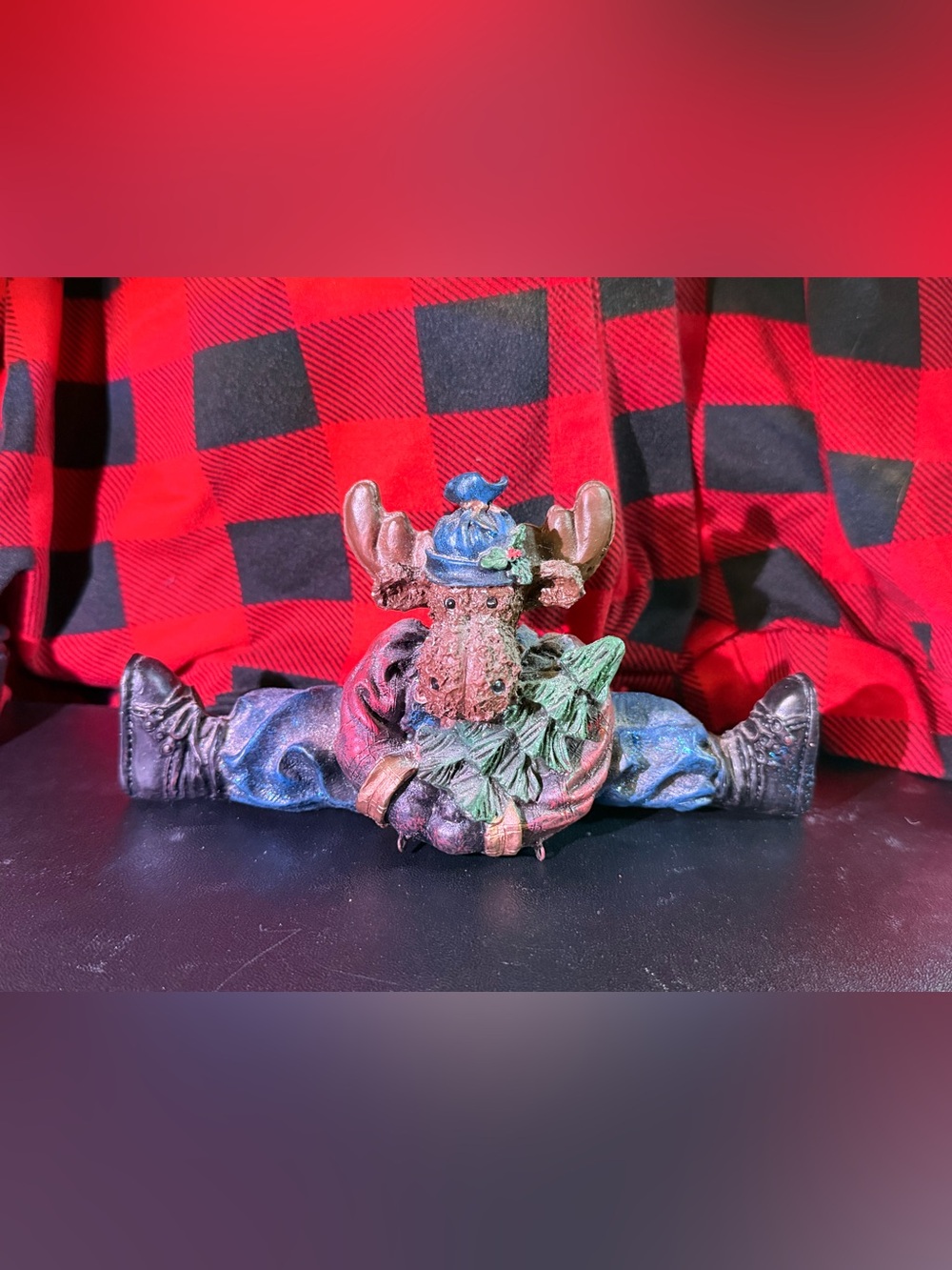 Festive Red Moose Figurine Holiday Décor